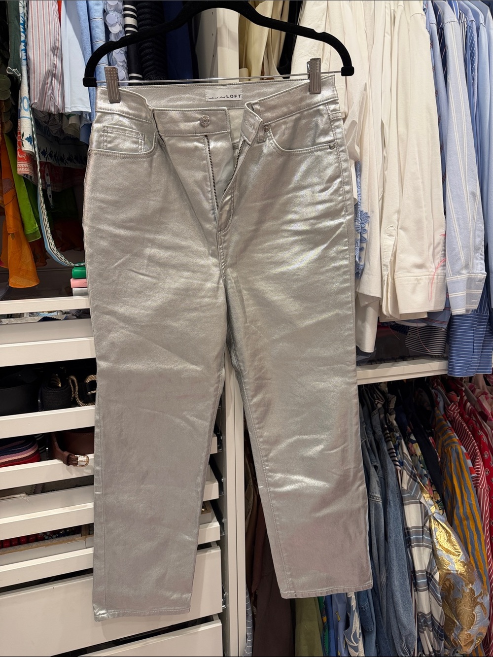 LOFT Silver Metallic Ankle Jeans